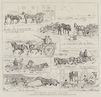 De County Council-verkiezing, de avonturen van een voorzitter op weg naar het stembureau in Essex door Alfred Chantrey Corbould